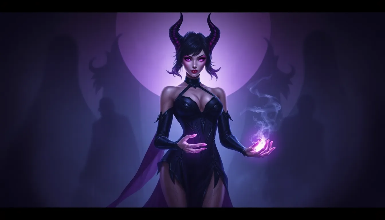 Evelynn from League of Legends in a dark, seductive environment.