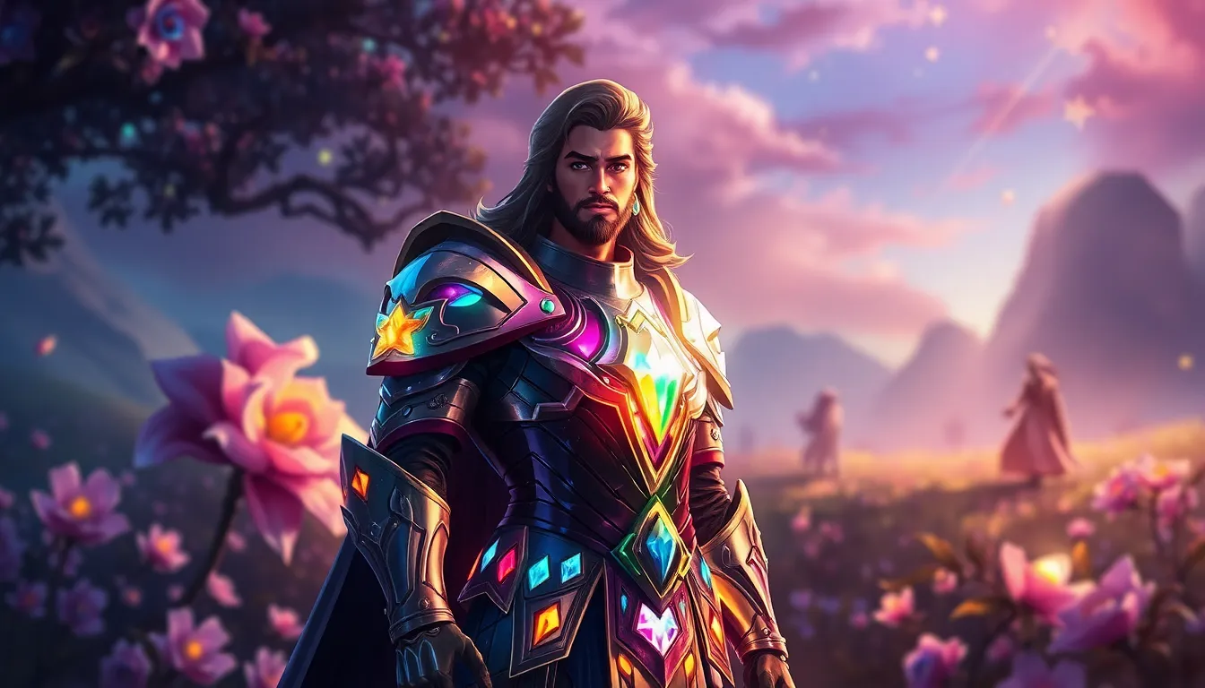 Taric, the celestial knight, stands in a vibrant fantasy landscape.