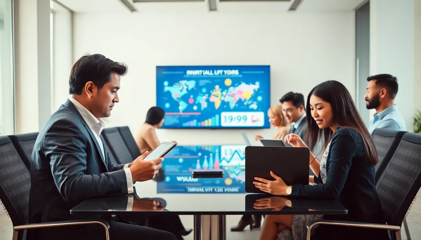 diverse professionals collaborating in a modern workspace.